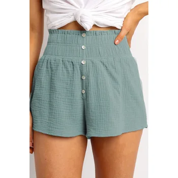 

Shiying casual shorts women 2020 summer new pleated pocket a-line stretch lace high waist wide leg pants