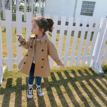 

korean little girl children's jacket trench coat medium long style overcoat autumn kids clothing for 2-8 years old