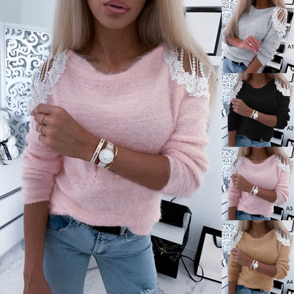 2020 Autumn Winter Jumper V Neck Knitting Sweater Women Prevent Cold Shoulder Casual Pullover Female Fashion Streetwear | Женская одежда