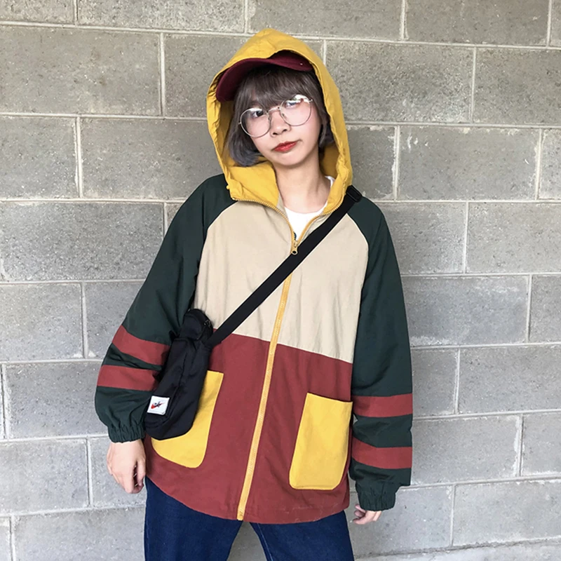 Harajuku Для женщин куртка с капюшоном, Новая Осенняя мода, Цвет одинаковая тонкое пальто подойдет для девочек-подростков Свободная куртка