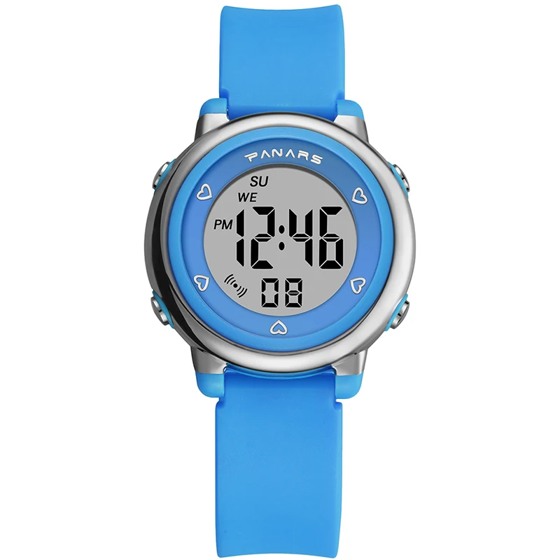 Модные детские Студенческие цифровые часы для мальчиков и девочек, 50 м, водонепроницаемые спортивные светящиеся часы с циферблатом, Детские светодиодные часы с будильником, наручные часы в подарок - Цвет: Синий