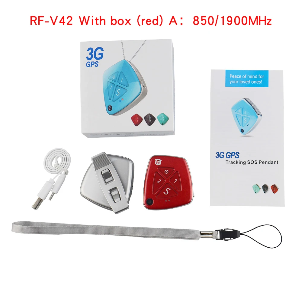 3g gps-трекер для детей старшего возраста, взрослых, RF-V42, низкий уровень заряда батареи, Аварийная сигнализация, отслеживание в режиме реального времени, локатор, Двусторонняя аудио связь - Цвет: With box(red) A