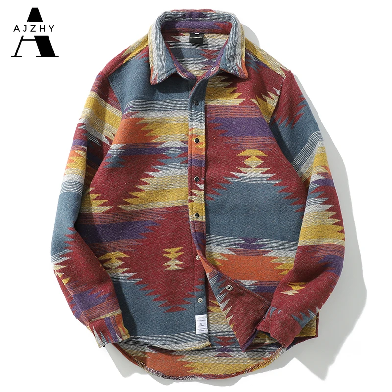 Fashion Geometric Woolen Flannel Shirt 
