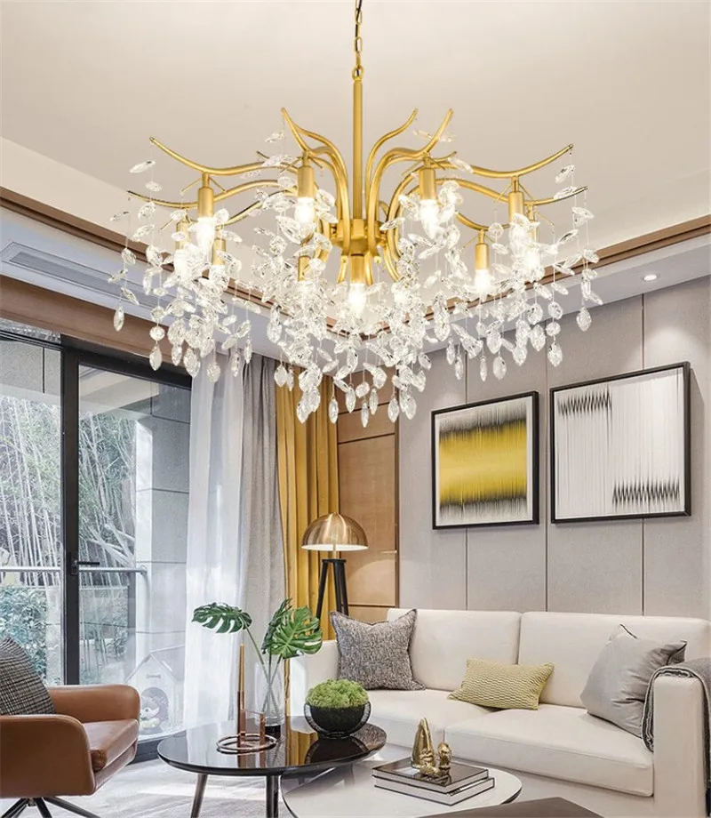 Noble Gold Black Color Super Chandelier with Crystal Pendants for Living room Dining room Table Home Lighting