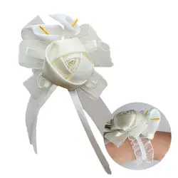 Wedding Bride Bridesmaid Calla Lily Hand Wrist Flower Artificial Rose Ribbon Corsage Adjustable Lace Bracelets Engagement