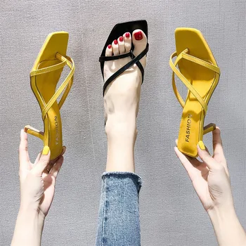 

2020 Women's Sandals Word Sandals Black Fine With Toe Shoes Non-slip High Heels Flip Flop Sandals Summer Elegant Female Sandals