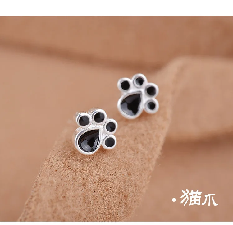 Серьги из стерлингового серебра S925, корейский стиль, модные милые кошачьи лапы уши, женские элегантные универсальные серьги-гвоздики