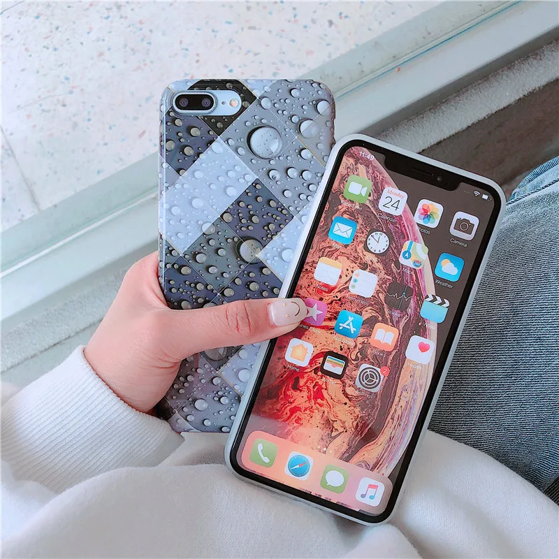 

3D water droplets lattice style soft fitted phone case for iPhone6 7 8 plus X XS XR XS MAX marble Plaid phone cover for apple