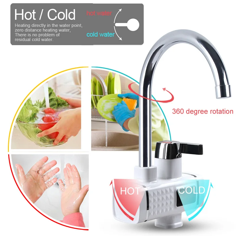 3000W Electric Water Heater Kitchen Instant Heater Cold Hot Didital Display Tankless faucet for Kitchen and Bathroom