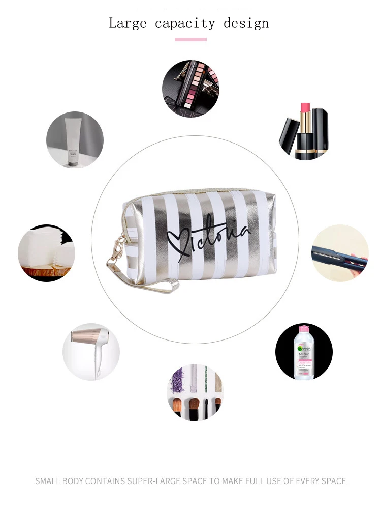 Футболка в полоску с буквенным принтом восьмиугольная Сумочка для хранения косметики сумка Для женщин сумки из натуральной кожи Портативный для макияжа, для путешествий, сумка-Органайзер, косметический набор, набор пакет