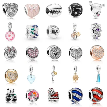 

925 Sterling Silver Beads Lion Tound Shape Heart With Crystal Little Girl Style For Women Pandora Charm Original Bracelet