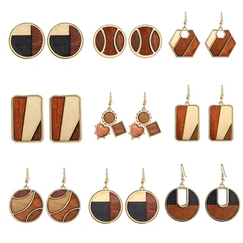 

17KM Bohemian Geometric Round Wood Earring For Women Fashion Heart Hollow Wooden Drop Dangle Earrings New Female Jewelry