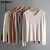 chic casual Autumn Winter Basic Sweater pullovers Women v-neck Solid Knit Slim Pullover female Long Sleeve warm Khaki Sweater ► Photo 2/6