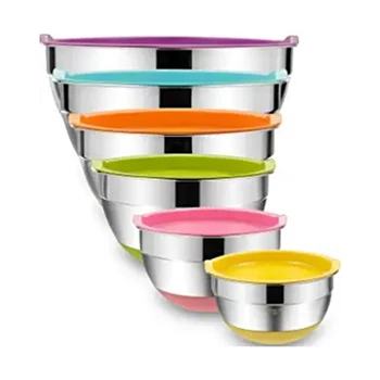 

6Pcs Nesting Mixing Bowls with Airtight Lids Kitchen Food Salad Bowls Set Non-Slip Silicone Bottom Whisking Bowls Set