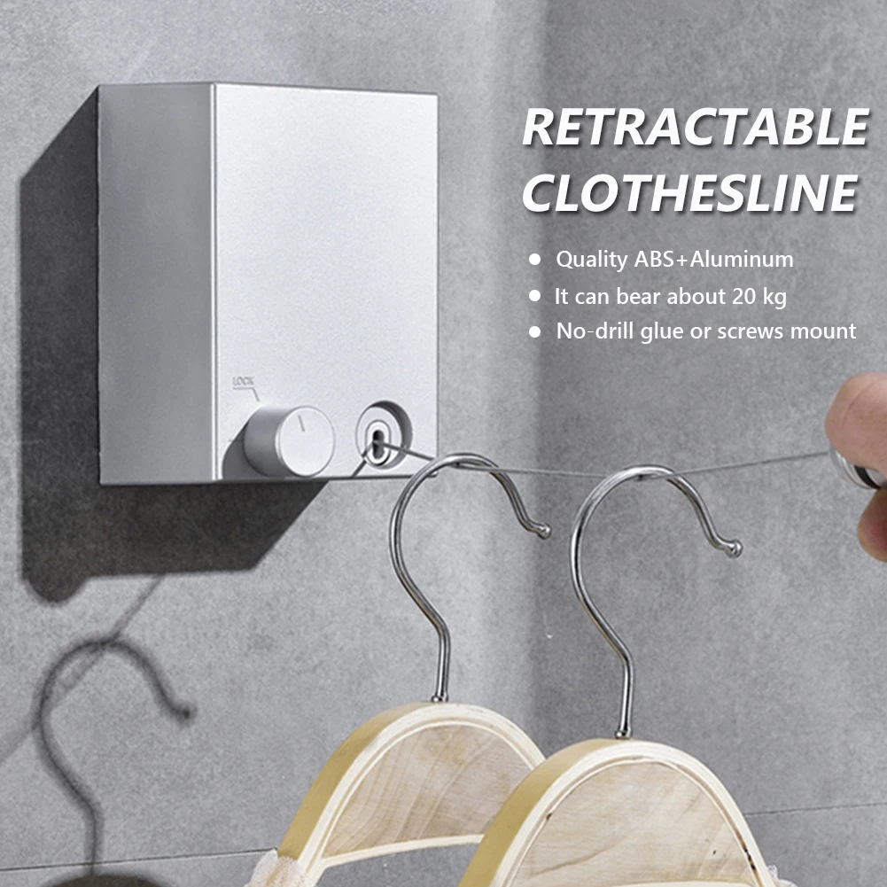 

Indoor Outdoor Retractable Laundry Clothes Line 13.8ft Automatic Wall Hanging Stretch Washing Invisible Line Mounted Drying Rope