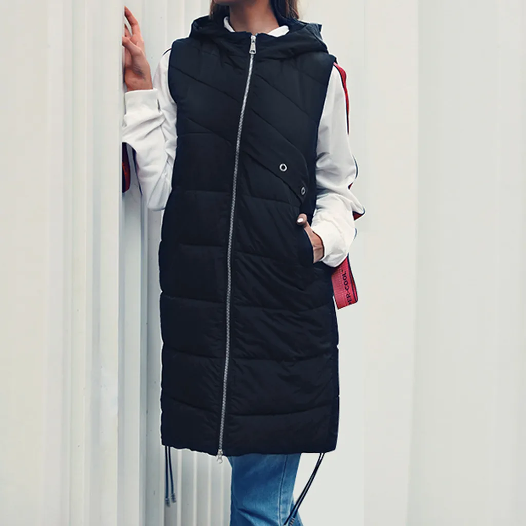 Новая брендовая зимняя женская куртка ветрозащитная теплая длинная хлопковая жилетка Повседневная без рукавов с капюшоном Femme пальто Veste# J30