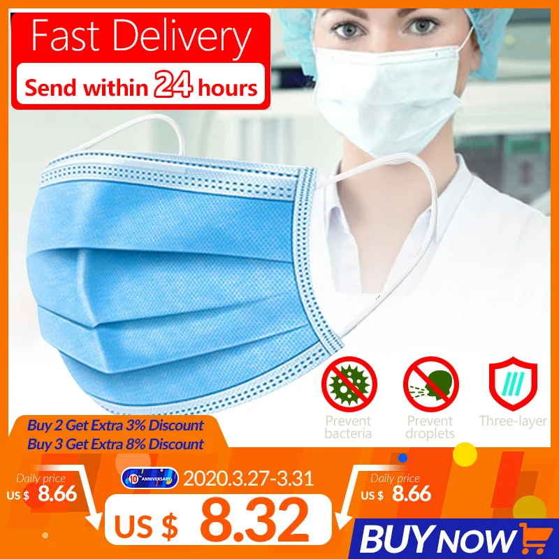 

10/20/30/50pcs Facial Anti-Dust Protective Cover 3 Layer Disposable Earloop Face Mouth Masks Anti-Pollution Filtration Masks