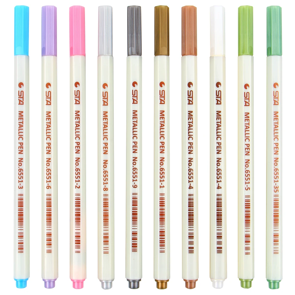 STA 10 Colors Metallic Marker Pen DIY Scrapbooking Crafts Pen Art Marker School Stationery