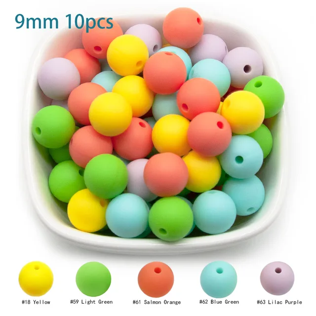 Cute-Idea 10pcs Baby Silicone Round Beads 9/12/15mm Food Grade Chewable Pearl Beads DIY Teething Pacifier Chain Toys Baby Goods 9MM-K