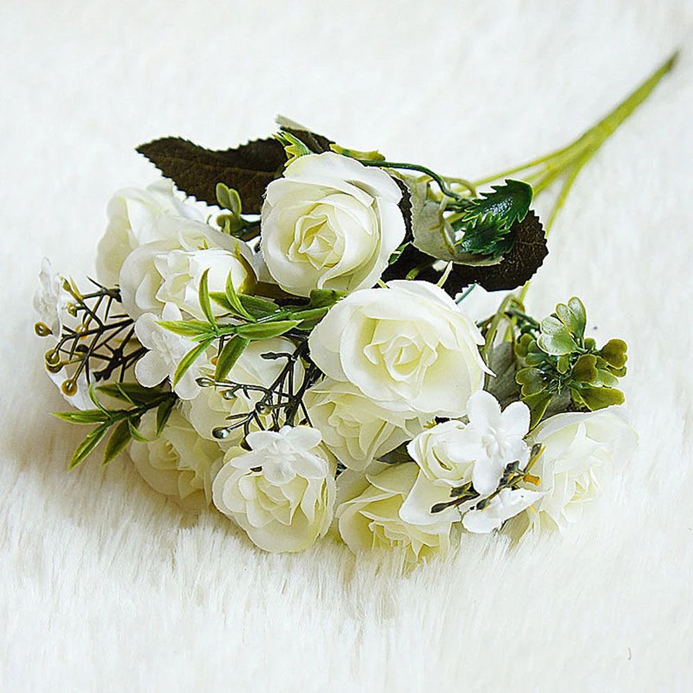 Искусственный шелк 27 голов чайная роза букет домашний праздничный декор для обеденного стола искусственный цветок для свадьбы невесты держа цветочный букет - Цвет: 1