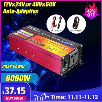 

Car Inverter 12V 220V 6000W Solar Power Inverter Voltage Converter Transformer DC 12V&24V 48V&60V To AC 110V/220V Auto Adapt