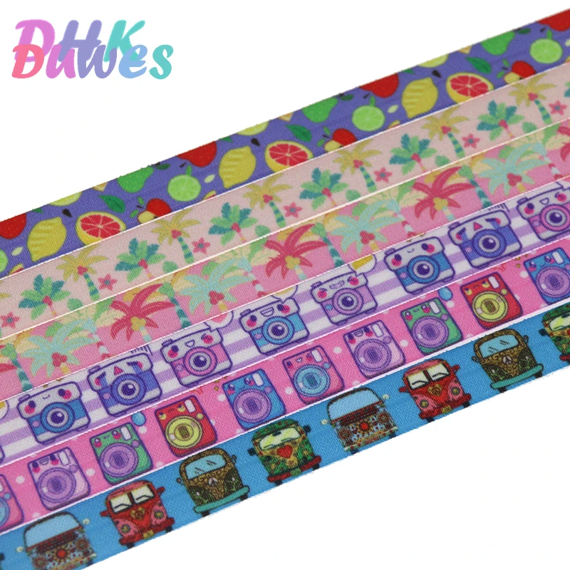 DUWES 5/8inch 5yards car washing Coconut fruit printed Fold Elastic FOE stretch ribbon hairbow headwear headband DIY OEM E5788 | Дом и сад