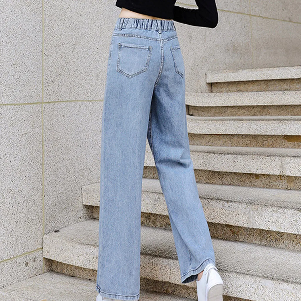 Новые женские джинсы, свободные штаны для отдыха с высокой талией, винтажные широкие джинсы, женские джинсы в Корейском стиле, универсальные Простые Длинные джинсы L42