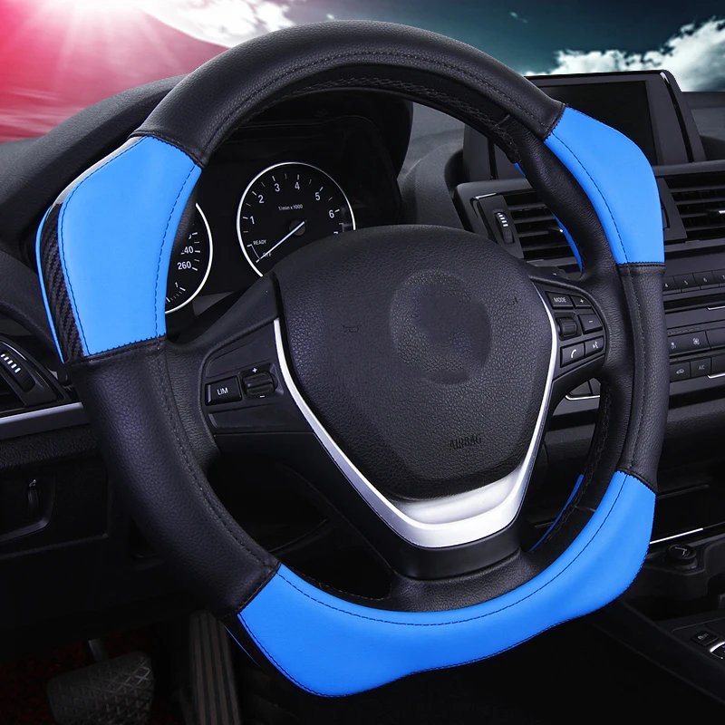 DUKEAUTO спортивный стиль контрастный цвет нескользящий пот хороший дышащий PU кожзам 15 дюймов Чехол рулевого колеса автомобиля