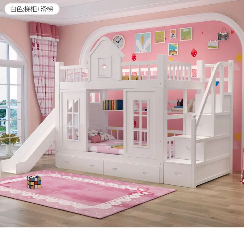 Moderna cama de 3 foors Foshan para niños, de madera de roble, con