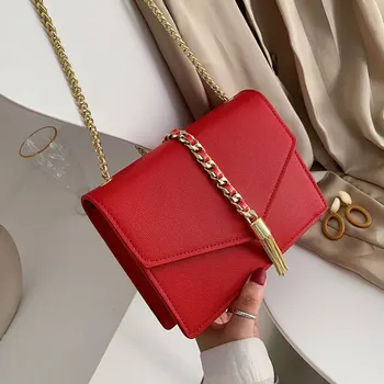 

Shining Small Shoulder Bag For Woman 2020 New Fashion OL Ladies Simple Tassel Chain Messenger Bags Leather Women Handbags