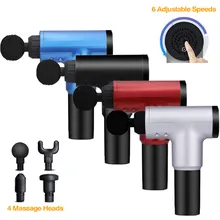 Массажный пистолет, ручной перкуссионный массажер для тела, для мышечной боли, напряжения, глубоких мышц, тканевый массажер, пистолет фасции, 4 головки, 6 скоростей