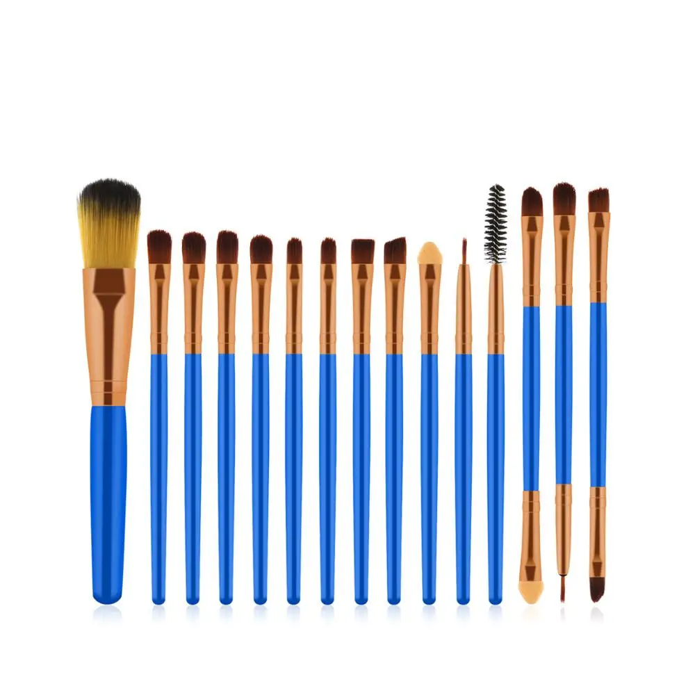 15pcs Blue Brown/ Gold Makeup Brush Tools Eyeshadow Foundation Blush & | Красота и здоровье