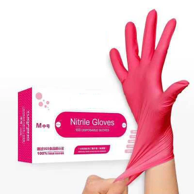 

50pcs Wear-Resistant Durable Nitrile Disposable Gloves Rubber Latex Food Medical Household Cleaning Gloves Anti-Static Pink