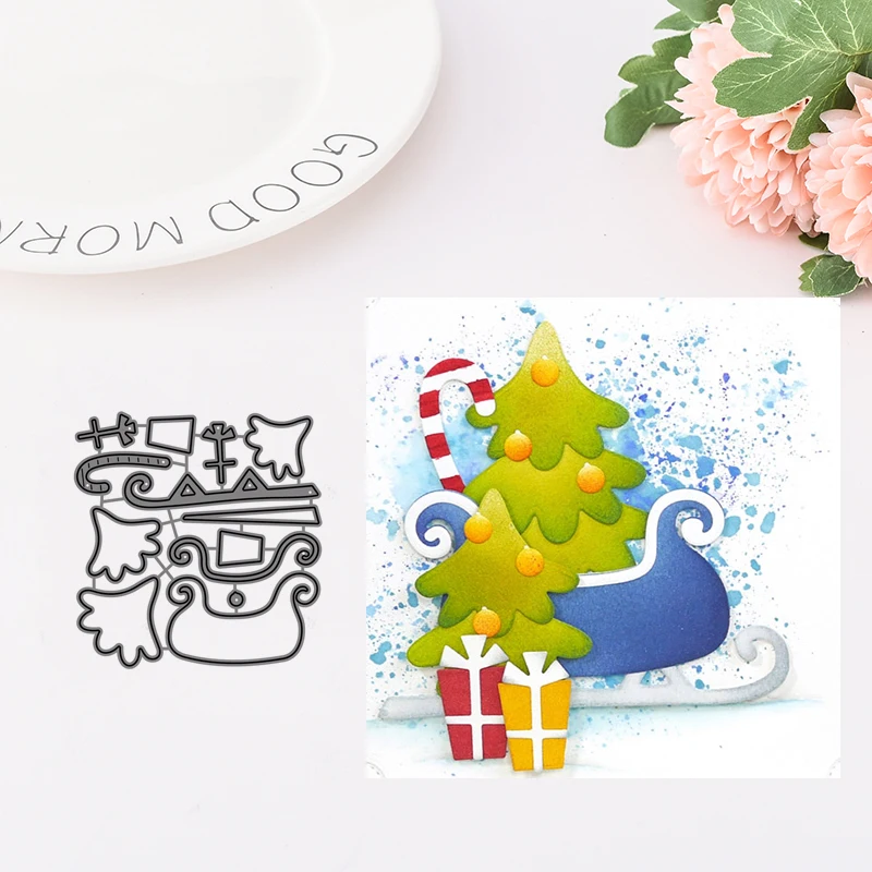 

Christmas Metal Cutting Dies Christmas Tree Sled For Scrapbooking DIY Scrapbooking Album Decorations Paper Card Craft Dies