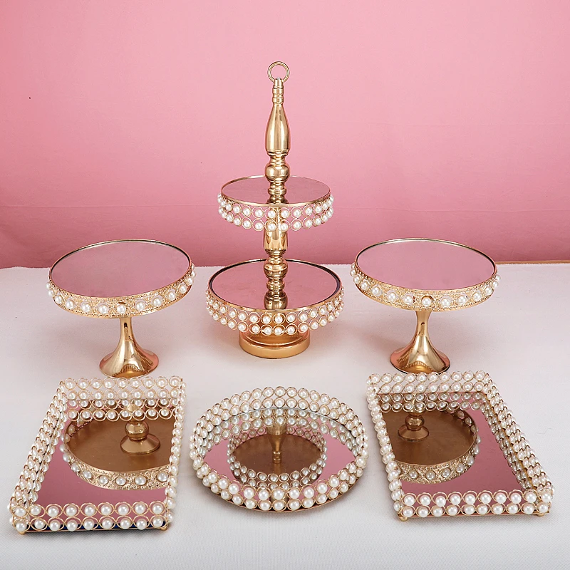 

3-7pcs new style peral cake stand gold color Decorating Wedding Cupcake stand afternoon tea