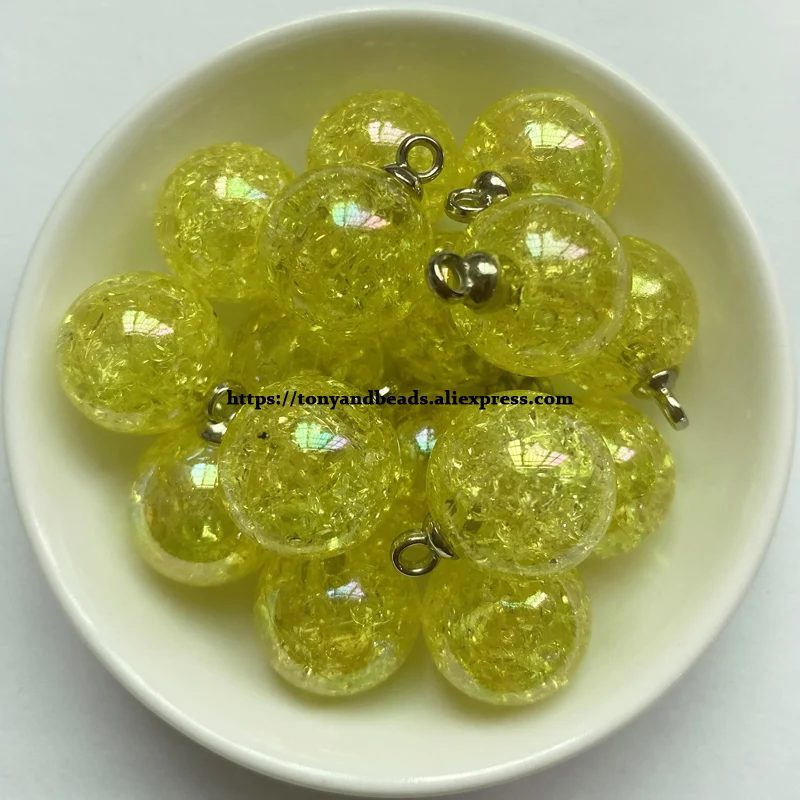 (1 Los = 10 Stück) Shinning AB Cracks Acryl kleiner Anhänger Kugelgröße 15 mm 9 Farben für Schmuckherstellung DIY – Detail 3
