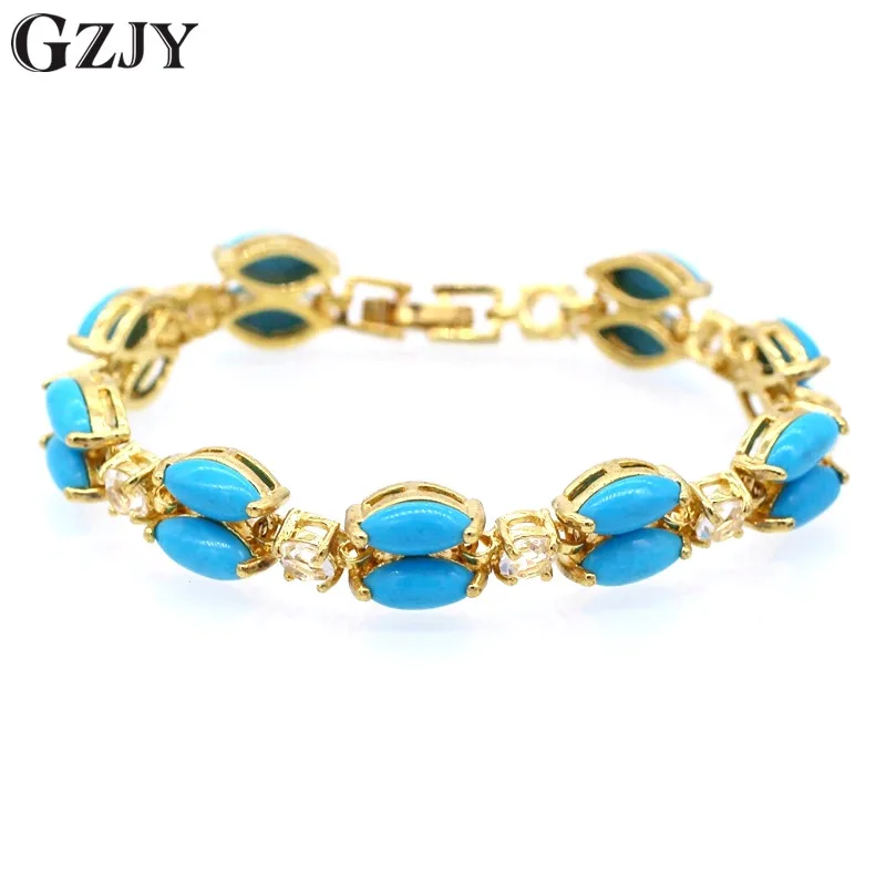 GZJY ювелирные изделия 24 К золото Цвет Овальный Синий Камень австрийский хрусталь CZ браслет для женщин D13-1