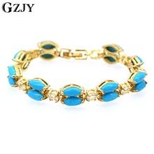 GZJY ювелирные изделия 24 К золото Цвет Овальный Синий Камень австрийский хрусталь CZ браслет для женщин D13-1