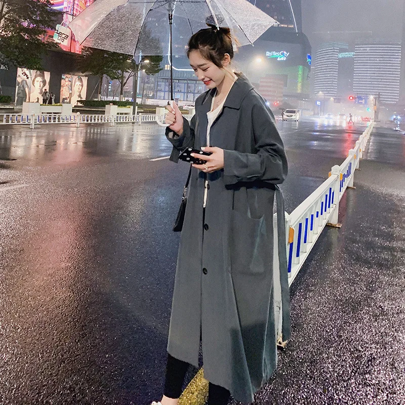 LANMREM осенне-зимнее Новое повседневное модное темпераментное Женское пальто свободного кроя плюс однотонная ветровка на пуговицах TC631