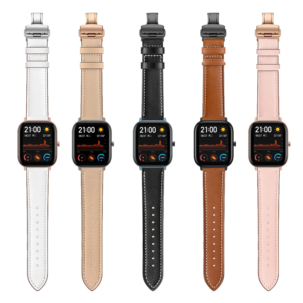 Ремешок кожаный с застежкой бабочкой для Xiaomi Huami Amazfit GTS/GTR браслет часов Bip/ Stratos 3 47