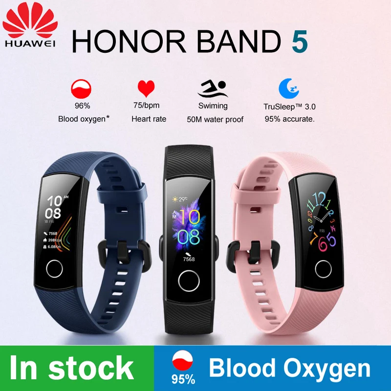 Умный Браслет huawei Honor Band 5, 0,95 дюймов, трекер, умный OLED, для плавания, водонепроницаемый, Bluetooth, фитнес-трекер, сенсорный экран