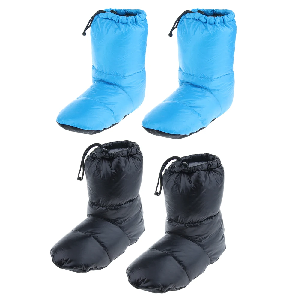 

2Pcs White Goose Down Slippers Winter Warm Camping Tent Foot Booties L Camping Tent Down Slippers with storage bag