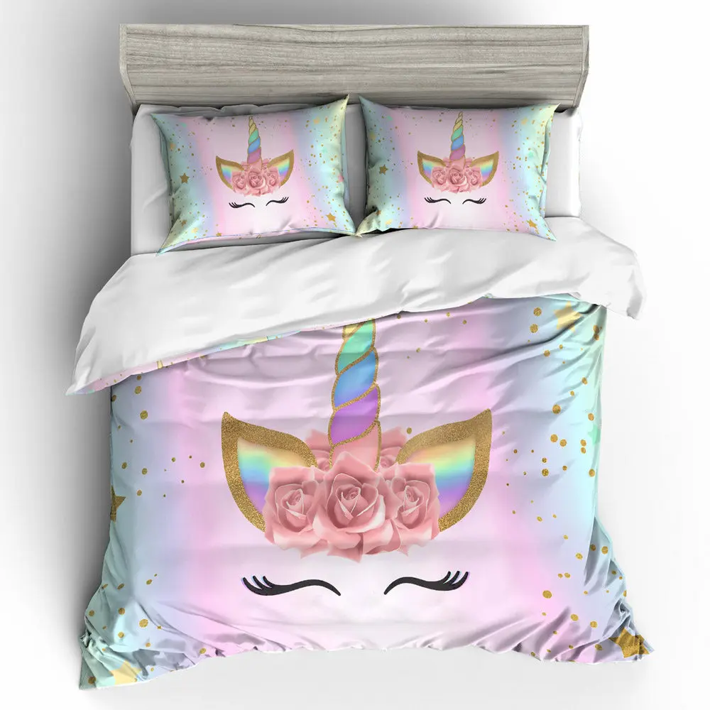 Наборы постельных принадлежностей с 3D принтом единорога розовая девочка Радуга и цветок фон единорог Печать милый dreamy текстильные постельные принадлежности для дома наборы