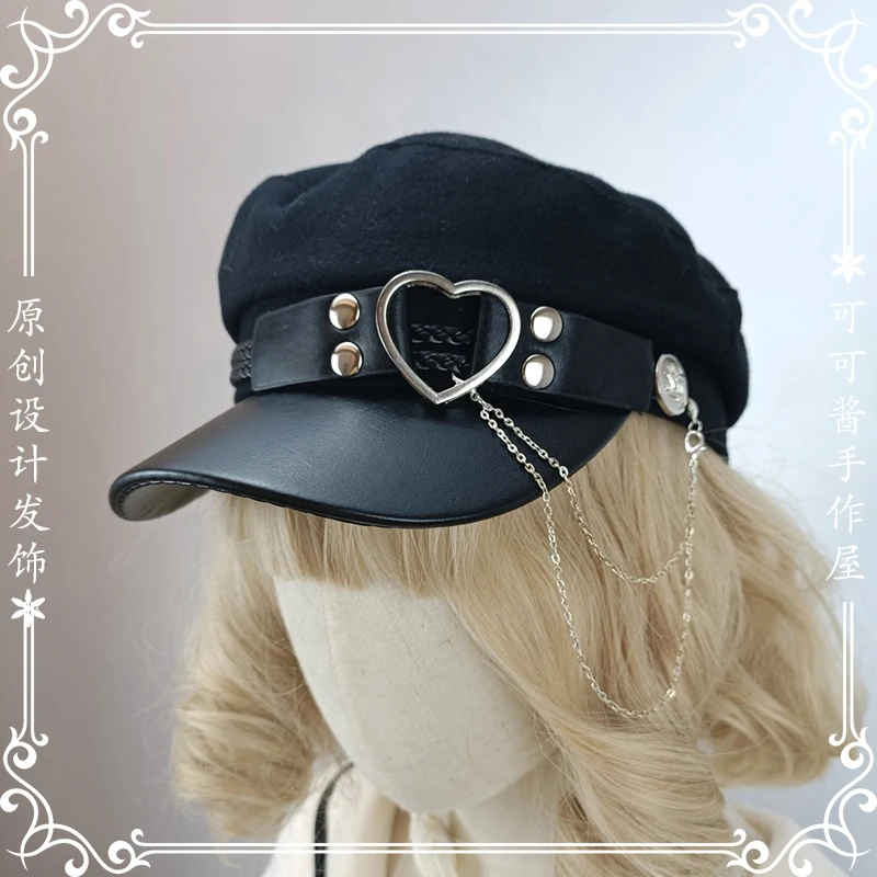 Original Woolen Lolita Beret Army Lo Military Cap Metal Lolita Girl