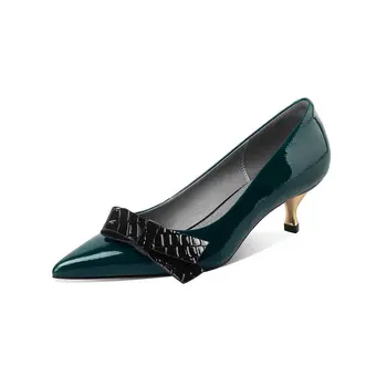 

Bowtied Decoration genuine Leather med Heels Pumps thin Heels Elegant Wedding Shoes For Women 2020 Summer Autumn Shoes Woman