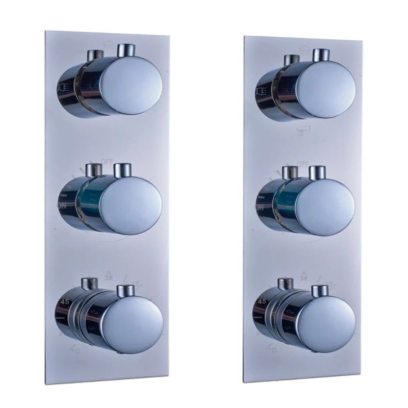 Thermostatic Faucet Cartridges Triple Mixer Valve Chrome Matte Black Brass 3-4 Way Water Outlet Mixer Valve for Shower Set Panel