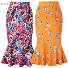 Kate Kasin Женская длинная юбка-карандаш с цветочным принтом, облегающая юбка с высокой талией, облегающая бедра, боковая молния, оборки, юбки KKE0208