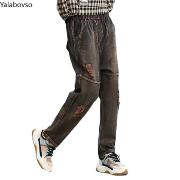 

Bleach Stone Wash Elastic Waist Pants Female Hole 2020 Spring Streetwear Retro Washed Boyfriend Jeans For Women