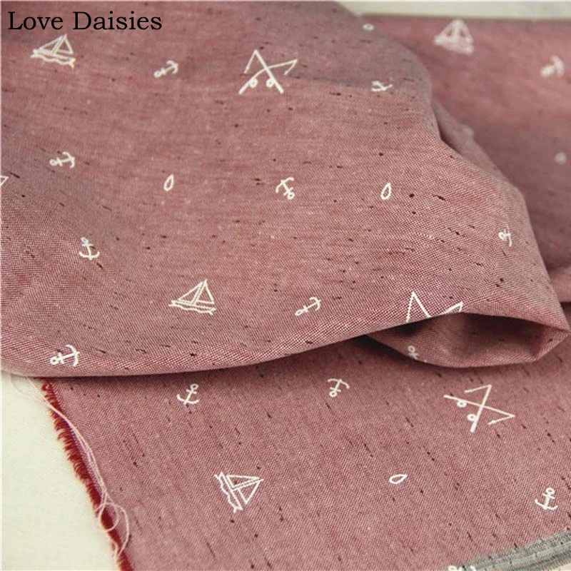 

100% Cotton Oxford PINK Dobby Dot Printed White Marine Anchor Sailboat Fabric for DIY Summer Apparel Dress Men Shirt Handwork