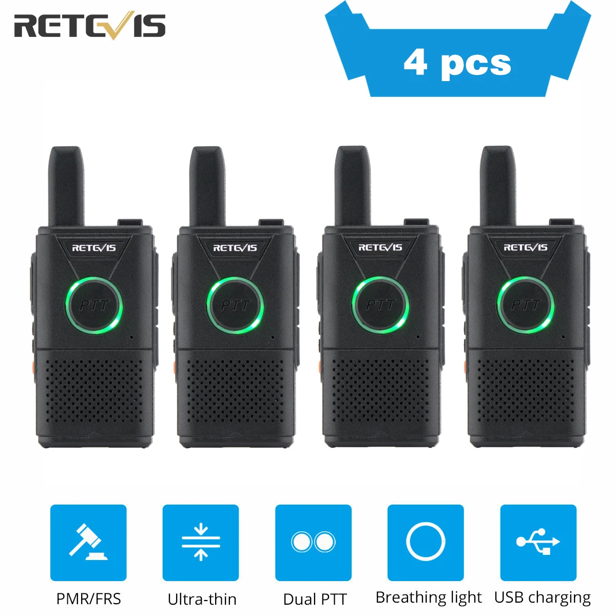 Мини рация Retevis RT618/RT18 4 шт. ультратонкая Портативная радиостанция с двойной PTT